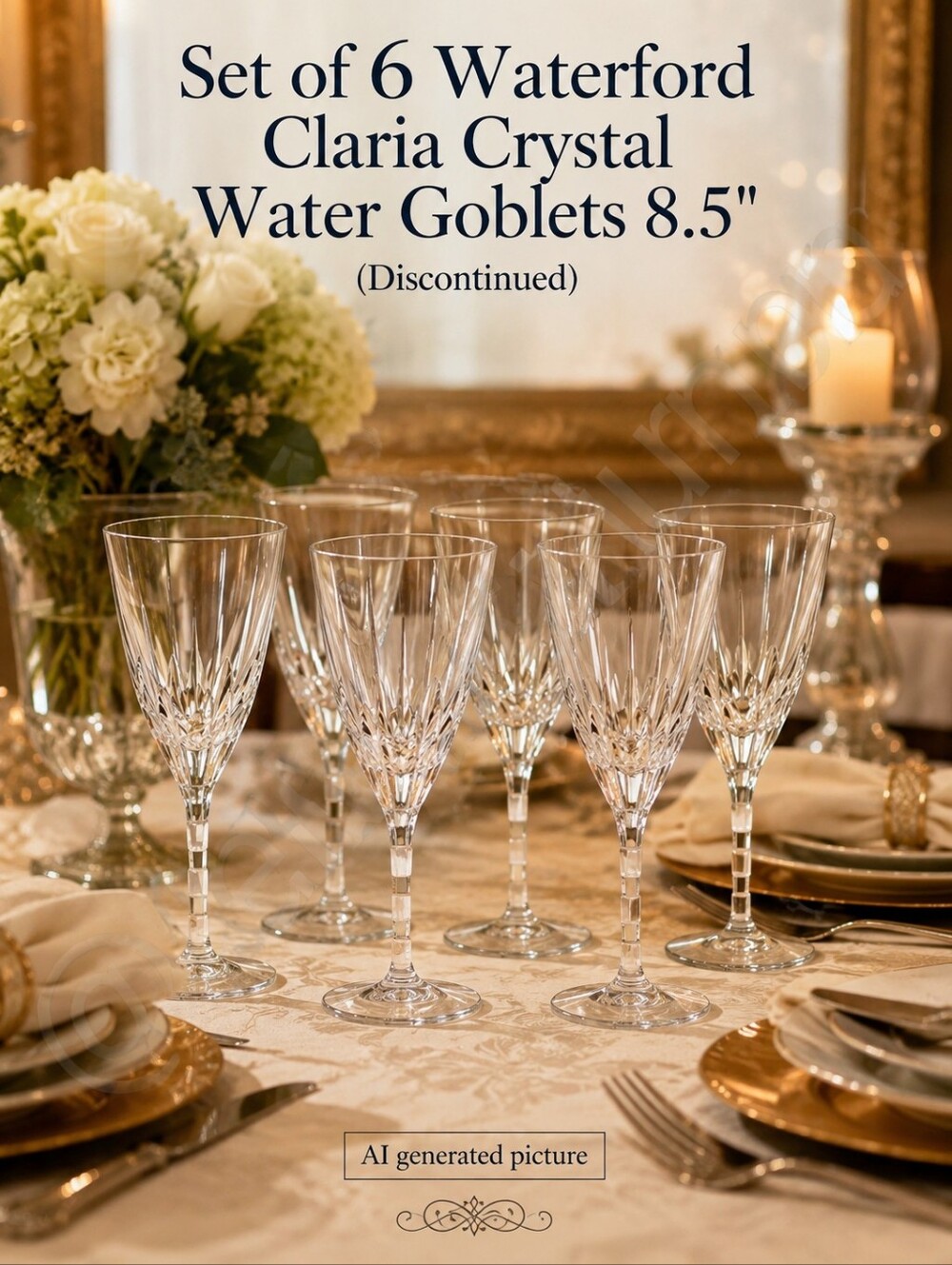 Set of 6 Waterford Claria Crystal Water Goblets note below